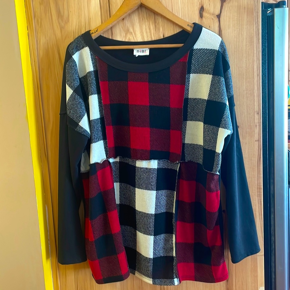 Nwot Bibi Checkered Print Color Block Sweater Sz … - image 3